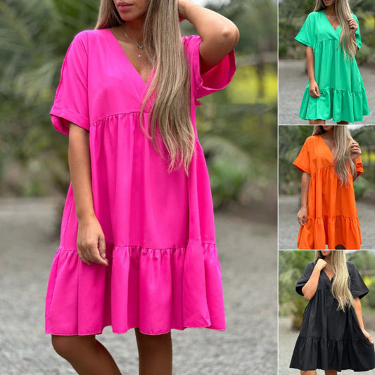 💥Limited time 50% off🔥V Neck Ruffle Hem Babydoll Dress