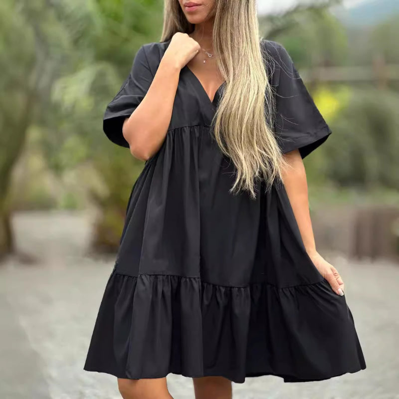 💥Limited time 50% off🔥V Neck Ruffle Hem Babydoll Dress