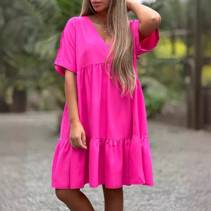 💥Limited time 50% off🔥V Neck Ruffle Hem Babydoll Dress