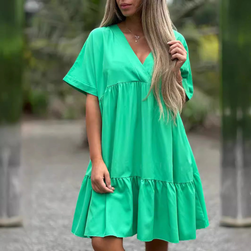 💥Limited time 50% off🔥V Neck Ruffle Hem Babydoll Dress