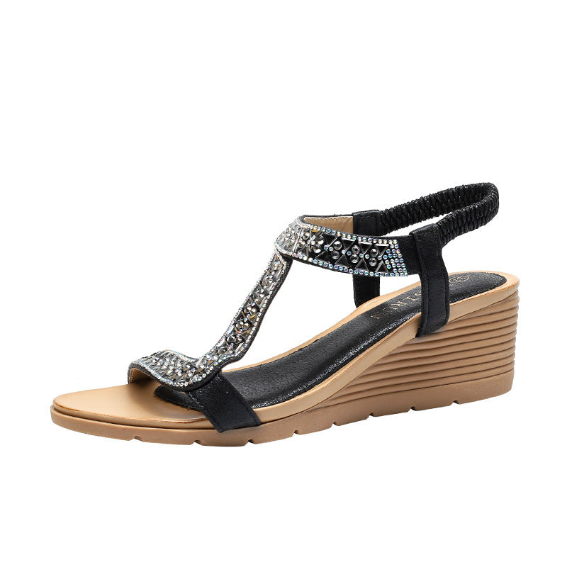 Chic & Shiny Reinstones Wedge Sandals