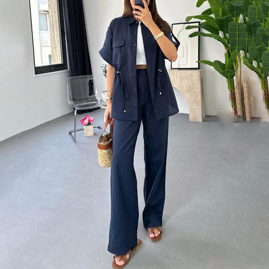 💥Limited time 50% OFF 💕Women's linen workwear drawstring casual work pants two-piece set