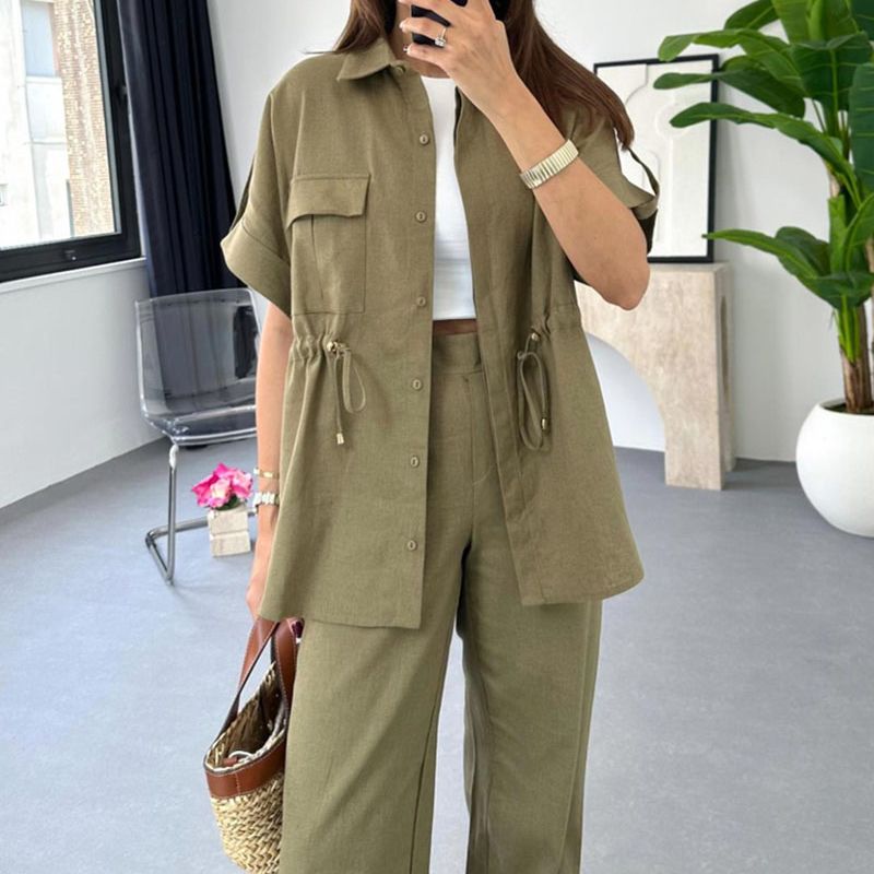 💥Limited time 50% OFF 💕Women's linen workwear drawstring casual work pants two-piece set