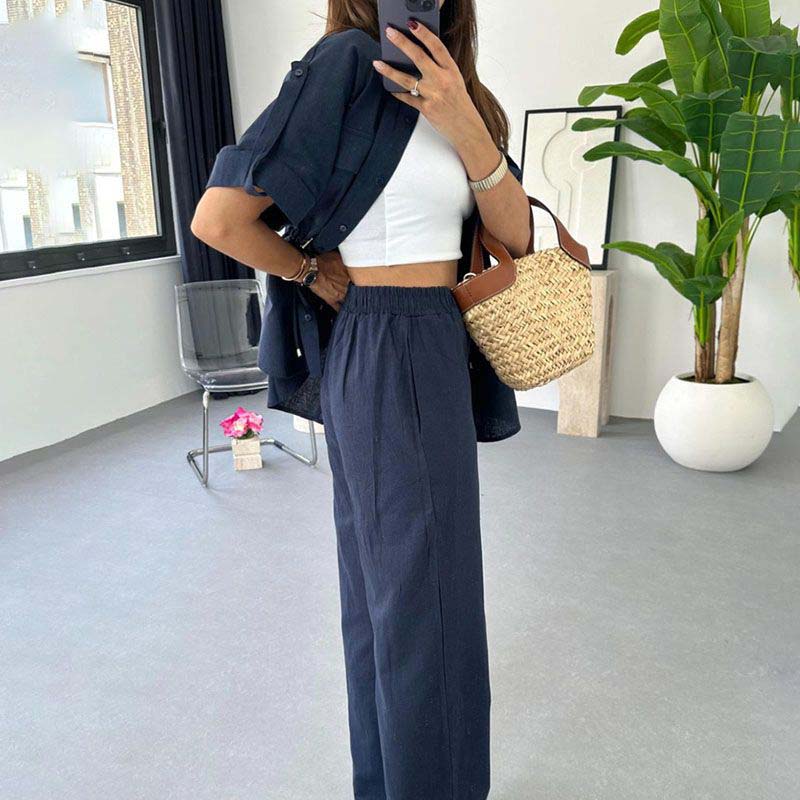 💥Limited time 50% OFF 💕Women's linen workwear drawstring casual work pants two-piece set