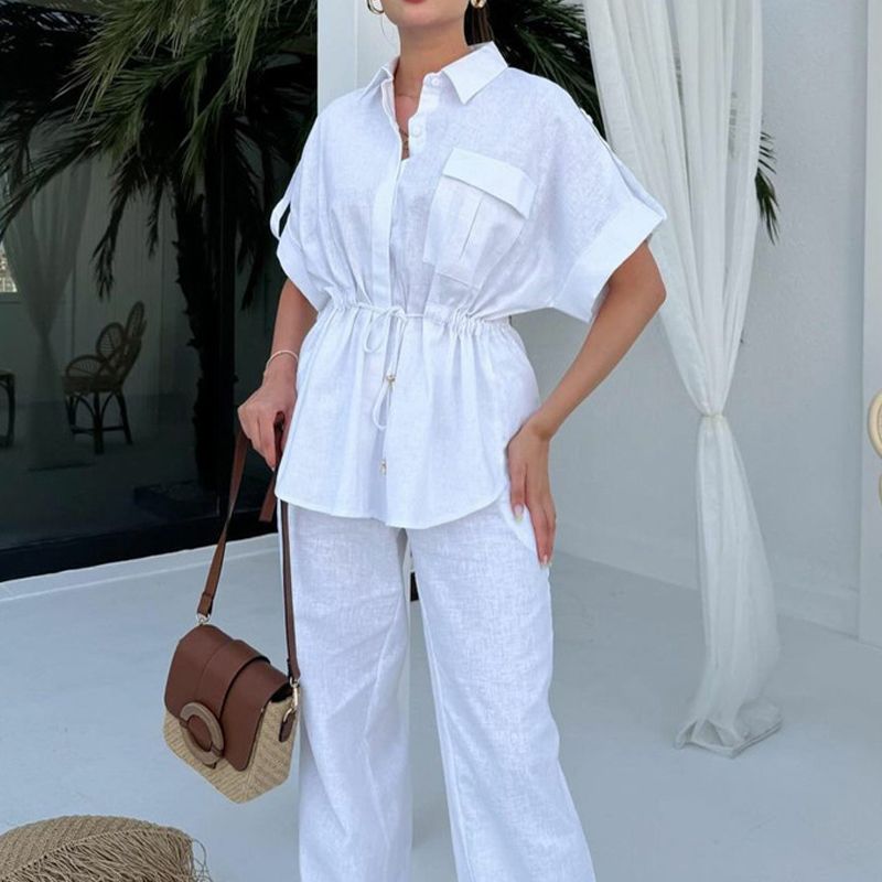 💥Limited time 50% OFF 💕Women's linen workwear drawstring casual work pants two-piece set