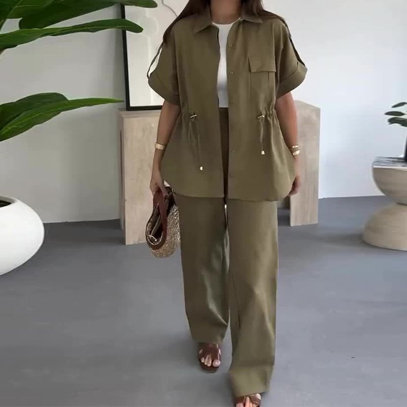 💥Limited time 50% OFF 💕Women's linen workwear drawstring casual work pants two-piece set