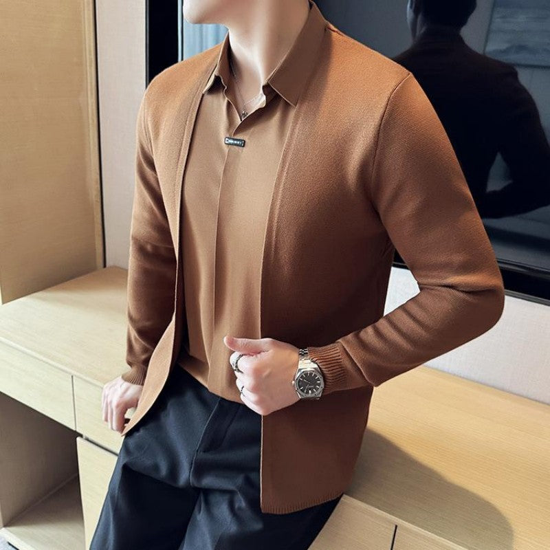 ✨New Arrival✨Men's Casual Solid Color Faux 2-Piece Top