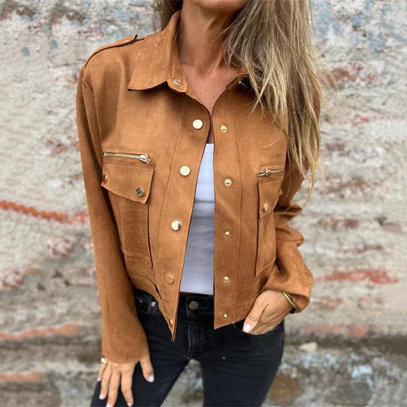 🔥58% discount on hot sales🔥-Women's Faux Suede Button-Down Utility Jacket