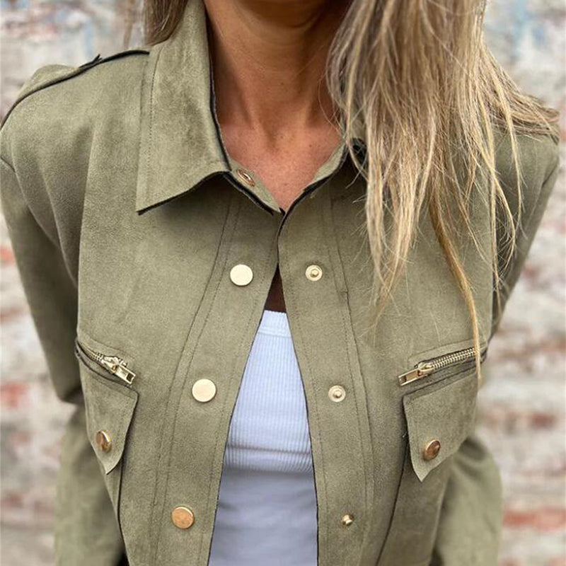 🔥58% discount on hot sales🔥-Women's Faux Suede Button-Down Utility Jacket