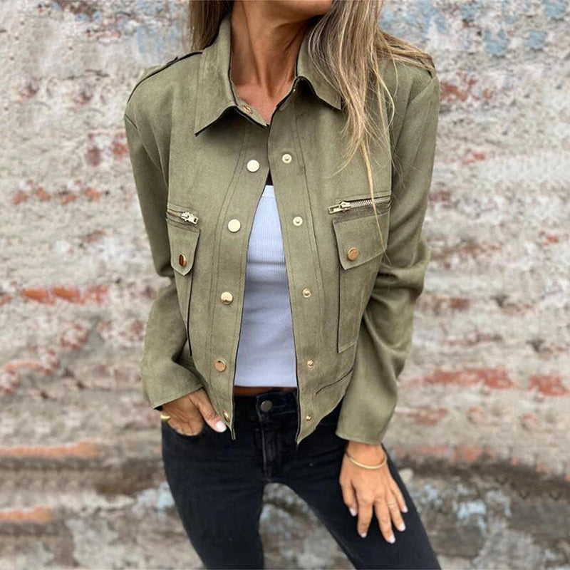 🔥58% discount on hot sales🔥-Women's Faux Suede Button-Down Utility Jacket