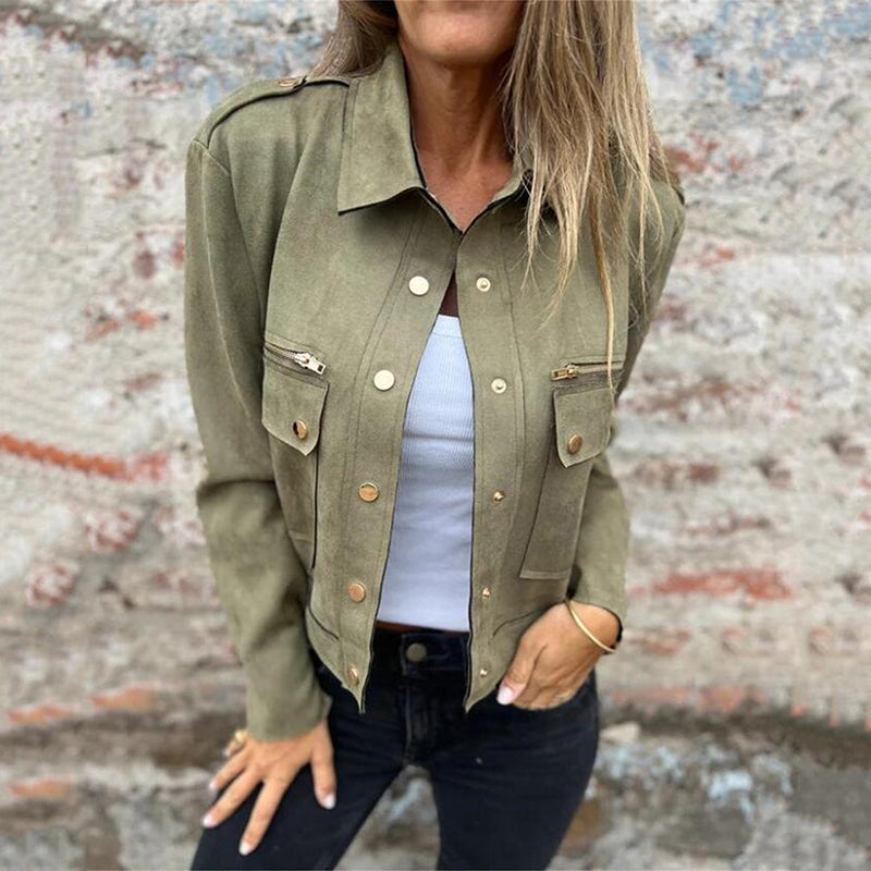 🔥58% discount on hot sales🔥-Women's Faux Suede Button-Down Utility Jacket