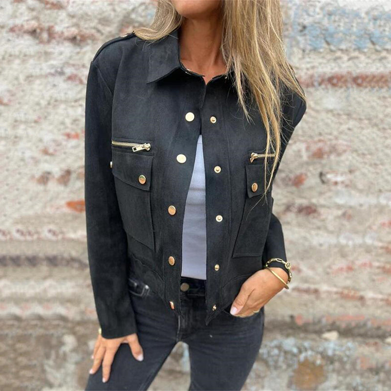 🔥58% discount on hot sales🔥-Women's Faux Suede Button-Down Utility Jacket