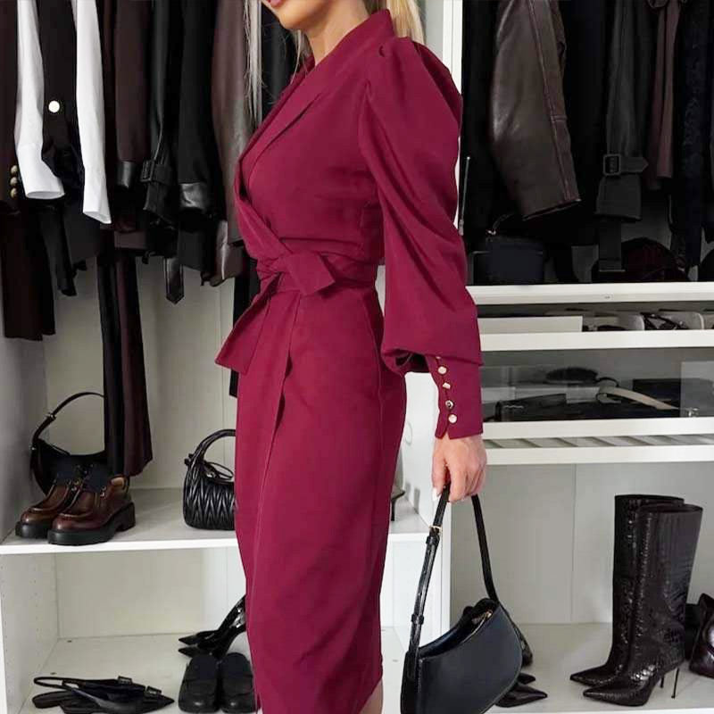 🔥🎅Xmas Sales - 50% OFF🎄🔥Women's Long-Sleeve V-Neck Tie Waist Split Dress