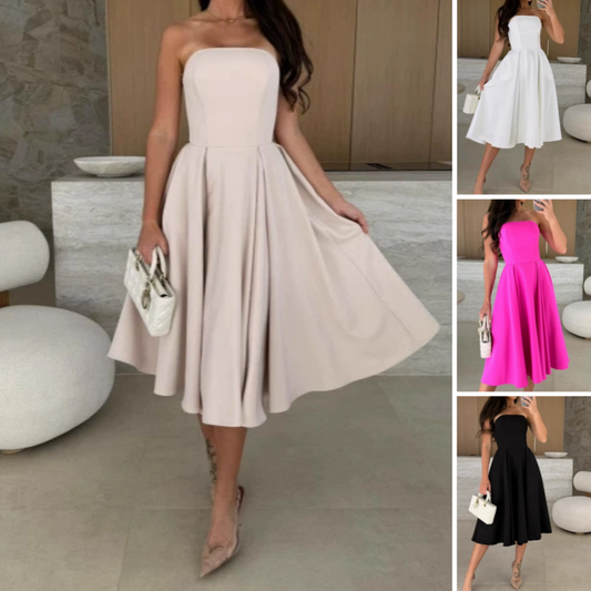 🌸PROMOCIÓN DE ÚLTIMO DÍA - 50% DE DESCUENTO🌸Vestido Midi Bandeau Elegante de Color Sólido